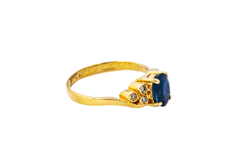 Natural Sapphire & Diamond Accent Band 18K 750 Yellow Gold Ring Size 6