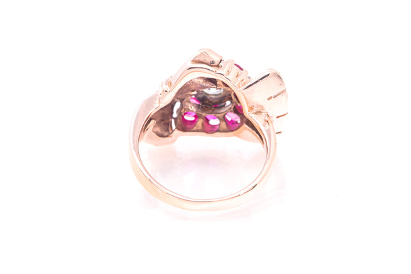 Vintage Retro Diamond Pink Sapphire 14k 585 Rose Gold Cocktail Ring Size 4.5