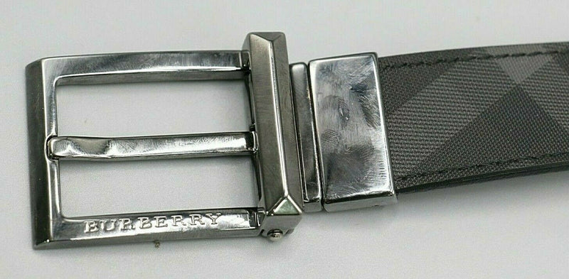 BURBERRY WEBSTER HORSEFERRY GRAY CHECK REVERSIBLE BELT US 44/110