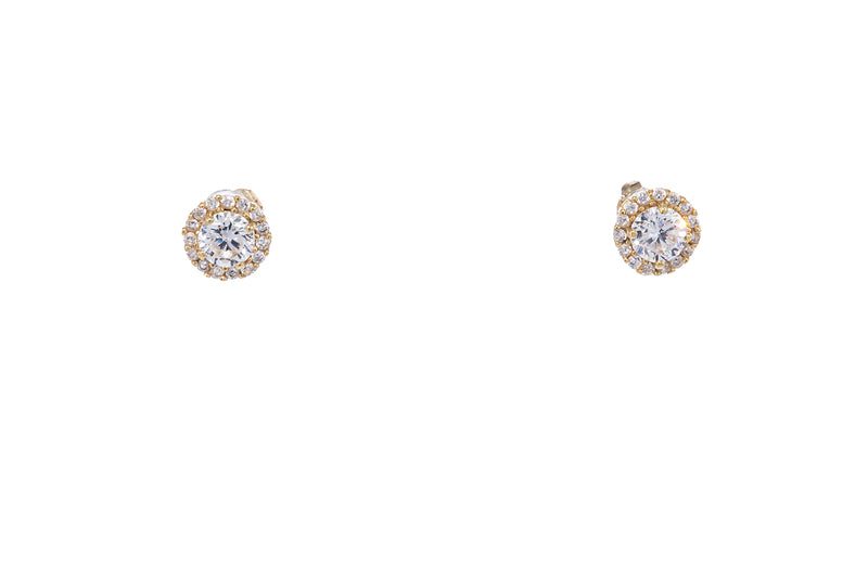 JTS Cubic Zirconia Pave Halo Accent Studs 14K 585 Yellow Gold Pair of Earrings