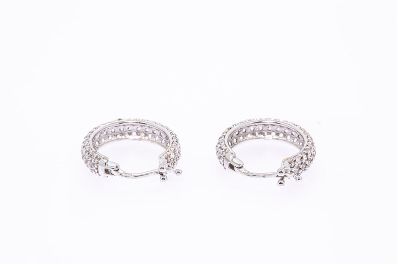Cubic Zirconia Small Pave Hoops Solid 14K 585 White Gold Pair of CZ Earrings