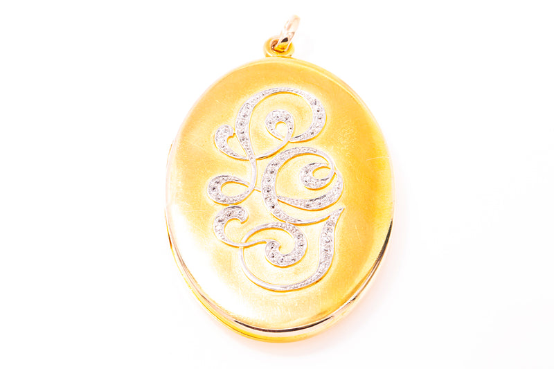 Vintage Diamond Initial Large Locket 14k 585 Yellow Gold Signed Kohn Charm Pendant