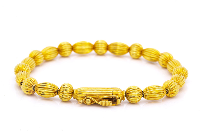 Ilias Lalaounis 18k 750 Yellow Gold Ribbed Beaded Link 7" Bracelet