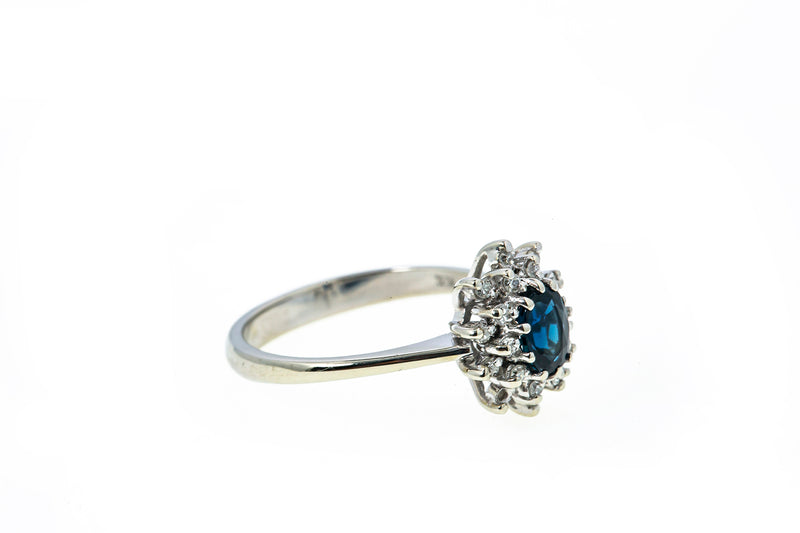 Helzberg London Blue Topaz & Diamond Halo Accent 14K 585 White Gold Ring Size 7