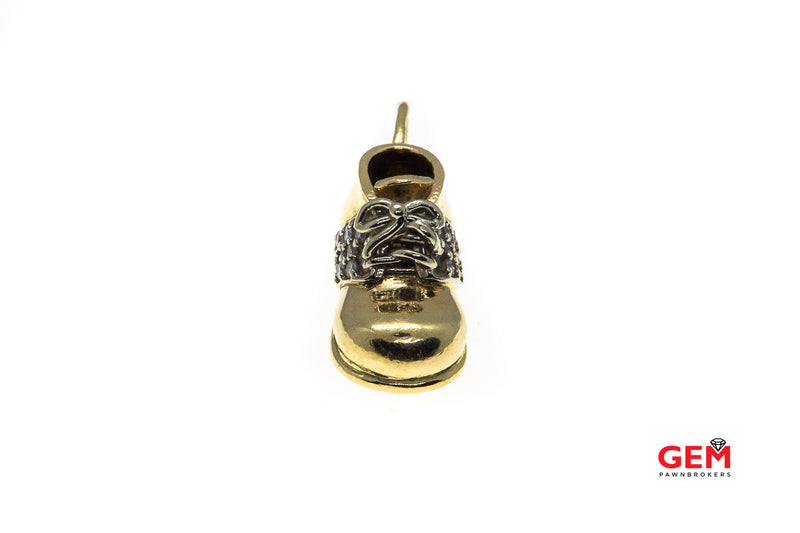Baby Shoe Diamond Pave Accent Drop Charm 14K 585 Yellow Gold Charm Pendant