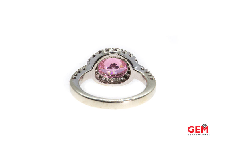 A/C Pink Topaz & Diamond Halo Accent 14K 585 White Gold Ring Size 5 1/4