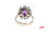 Amethyst & Diamond Cluster 14K 585 White Gold Cocktail Ring Size 6