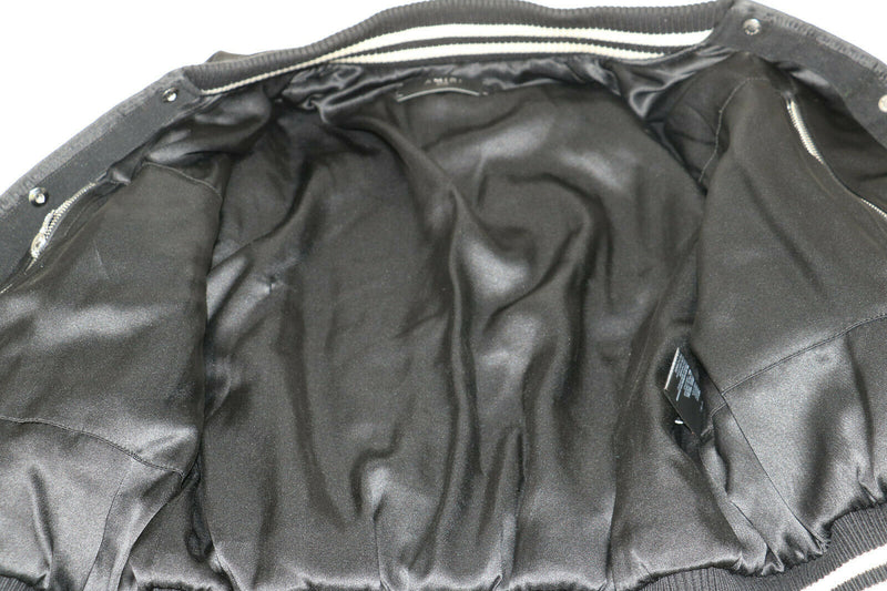 AMIRI Lovers Embroidered Satin Bomber Jacket in Black Size Small