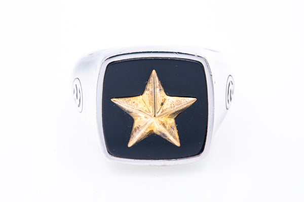 Effy Black Onyx 925 Sterling Silver & 18k Yellow Gold Star Mens Ring Sz 10 Retail $350
