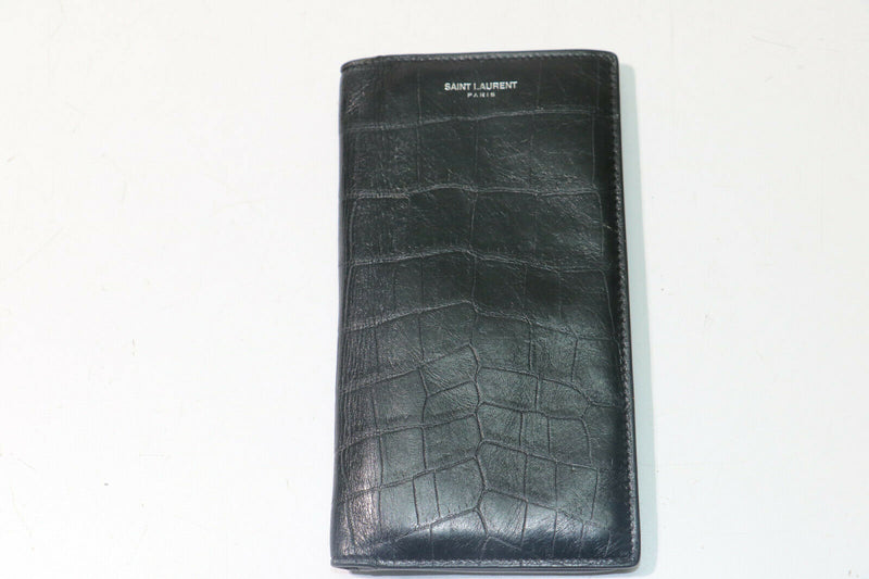 Saint Laurent Paris Continental Embossed Croc-Style Wallet - Black