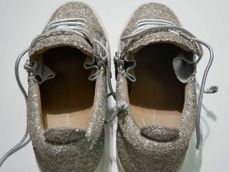 Giuseppe Zanotti Cheryl RS80001 Glitter Fashion Sneakers Ivory Eur Sz 36 US Sz 6