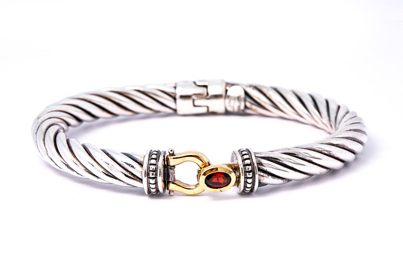 Flli Menegatti Sterling Silver 925 & 18kt Cable Bangle Cuff Bracelet