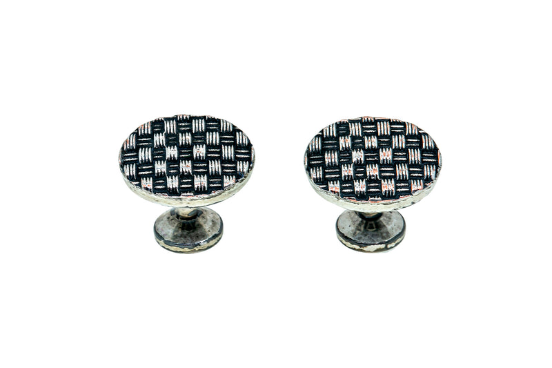 KC Basket Weaved Oval Cuff Links 925 Sterling Silver Cufflinks