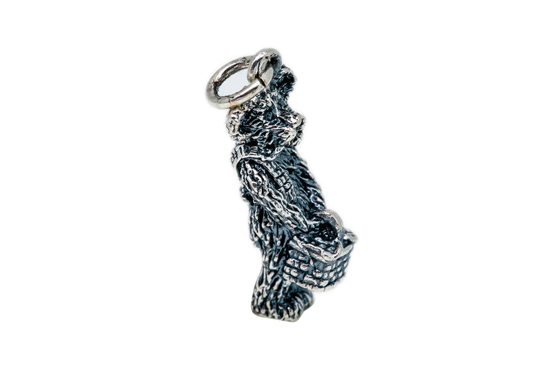 Teddy Bear Picnic Basket Sterling Silver 925 Drop Pendant Charm