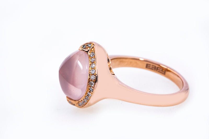 Effy Sugarloaf Rose Quartz Diamond Halo Accent 14K 585 Rose Gold Ring Size 7
