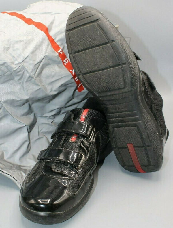 Prada Vernice Bike Black Patent and Mesh Velcro Sneaker Size 10