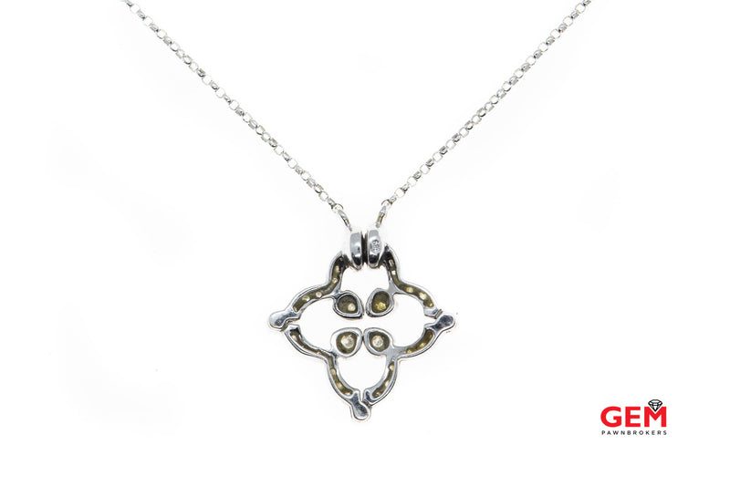 Magnetic Diamond Pave Alhambra Pendant 14K 585 White Gold 18.5" Necklace