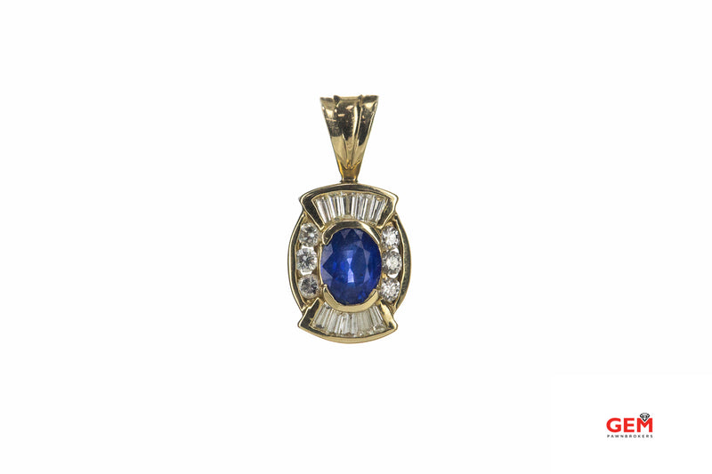 Blue Sapphire & Diamond Cluster Charm 14K 585 Yellow Gold Drop Pendant