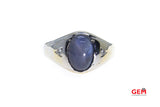 Star Sapphire & Diamond Accent Band Solid 14K 585 White Gold Ring Size 14 1/4
