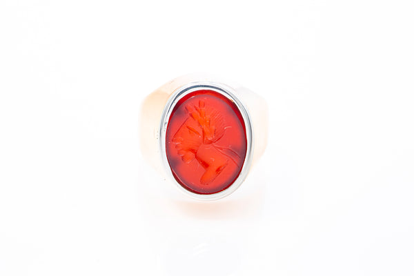 Vintage Carnelian Intaglio Wax Seal Indigenous Native 14k 585 Yellow Gold Ring Size 4