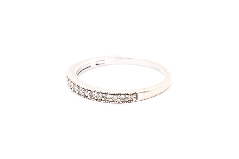 Stackable Pave Diamond Wedding Band Ring 10k White Gold Ring Size 9