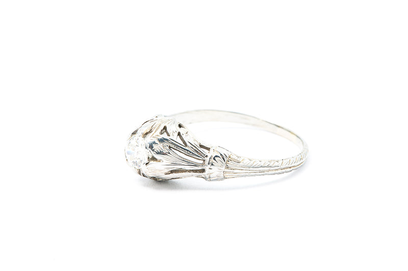 Antique Art Deco Diamond Solitaire 18k 750 White Gold Wedding Ring Size 6.5