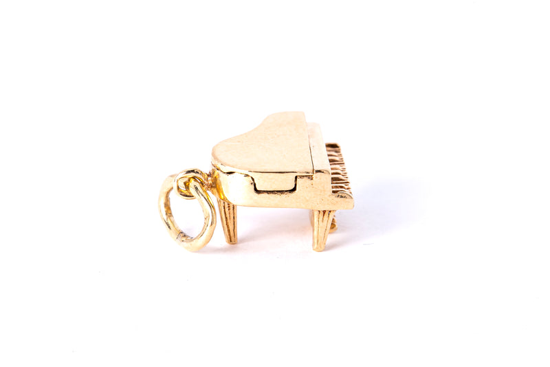 Grand Piano Instrument Open & Lid Prop Charm 14K 585 Yellow Gold Pianist Pendant