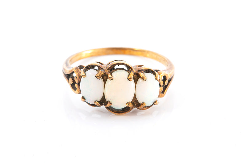 Art Nouveau 14k 585 Dason Opal Three Stone Band Ring Size 6