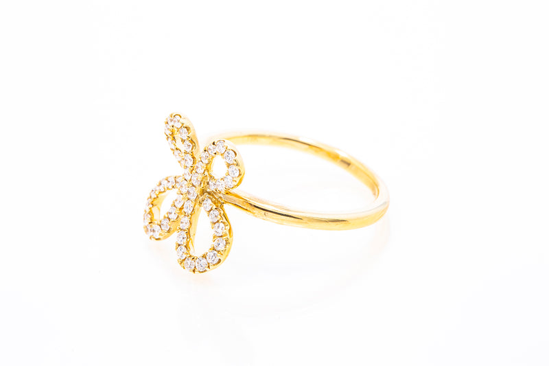 Diamond Ribbon Butterfly Cocktail Ring 18k 750 Yellow Gold Size 7