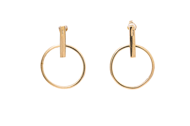 Aurate NYC Bar 20mm Wire Circle Drop 14K 585 Yellow Gold Pair of Earrings