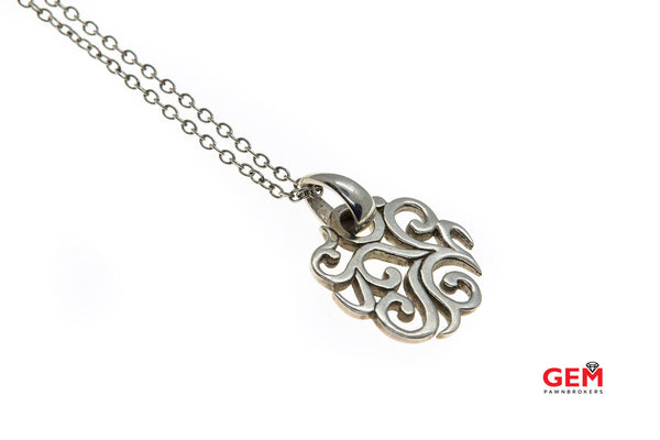 Barse Sterling Silver Necklace Scroll Filigree Pierced Pendant