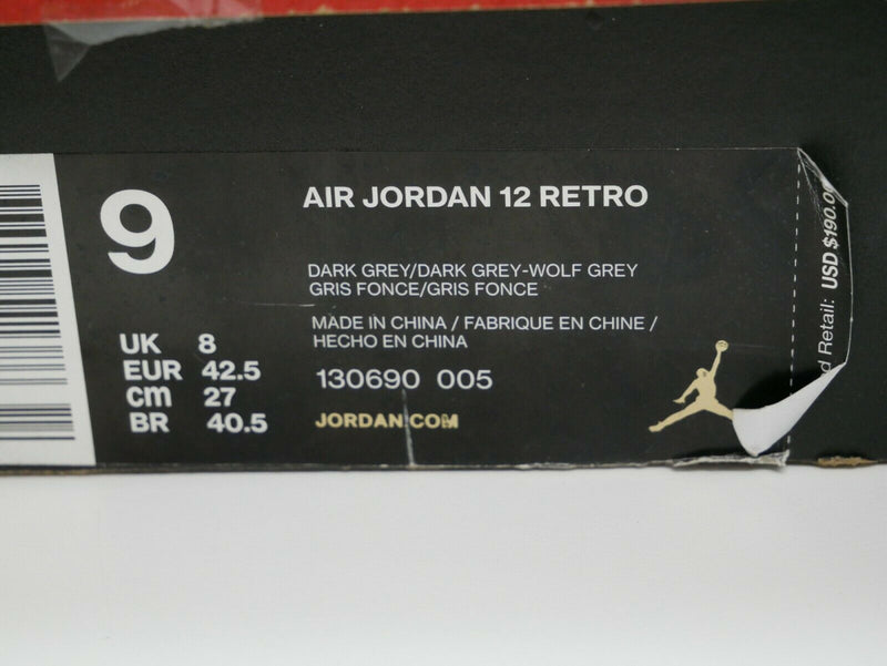 AIR JORDAN 12 RETRO ‘Dark Grey /‘Wolf Grey’ 130690 005 US Size 9 Eur Size 42.5