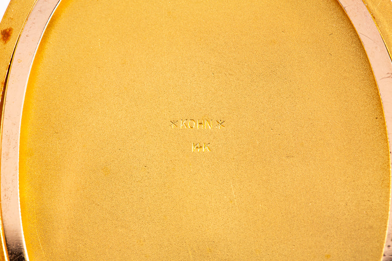 Vintage Diamond Initial Large Locket 14k 585 Yellow Gold Signed Kohn Charm Pendant
