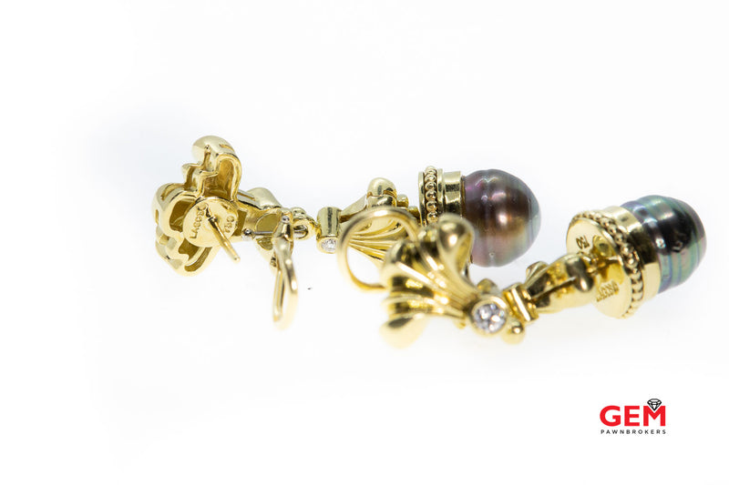 Lagos Tahitian Pearl & Diamond Drop 18K 750 Yellow Gold Dangle Earrings