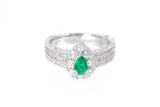 Natural Emerald Diamond Cocktail Ring 18k 750 White Gold Size 7 BDL