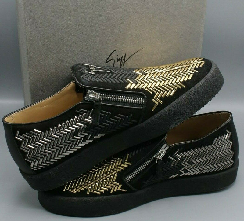 Giuseppe Zanotti Black Stud Embellished Suede May London Slip On Sneakers 46/12