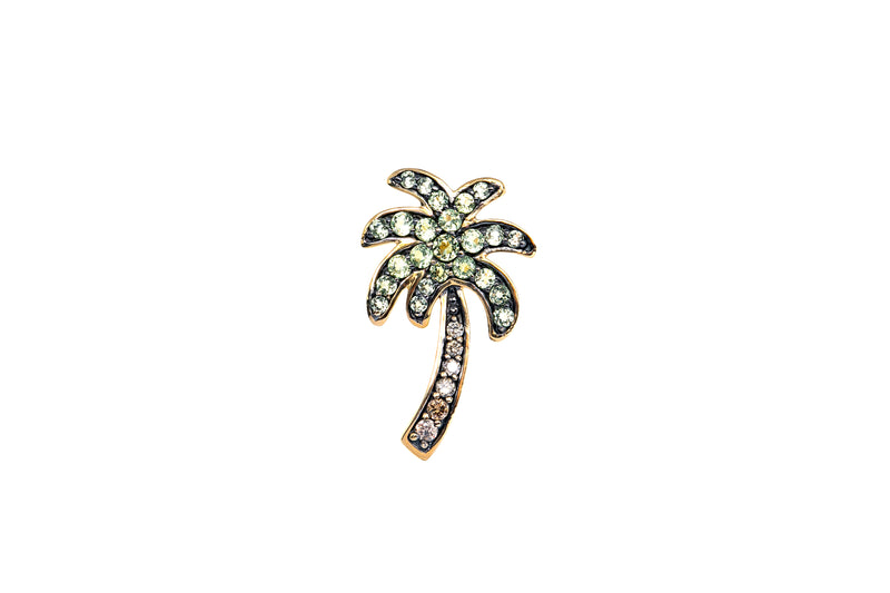 Green Amethyst Prasiolite Diamond Palm Tree Charm 14K 585 Yellow Gold Pendant