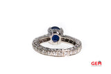 Natural Blue Oval Sapphire & Eternity Diamond Pave 14K 585 White Gold Ring Size 8 1/2