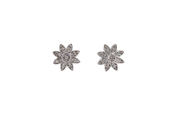 Diamond Pave Flower Kids Cluster Studs 925 Sterling Silver Pair of Earrings