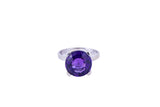 Solitaire Natural Amethyst Band 14K 585 White Gold Ring Size 7