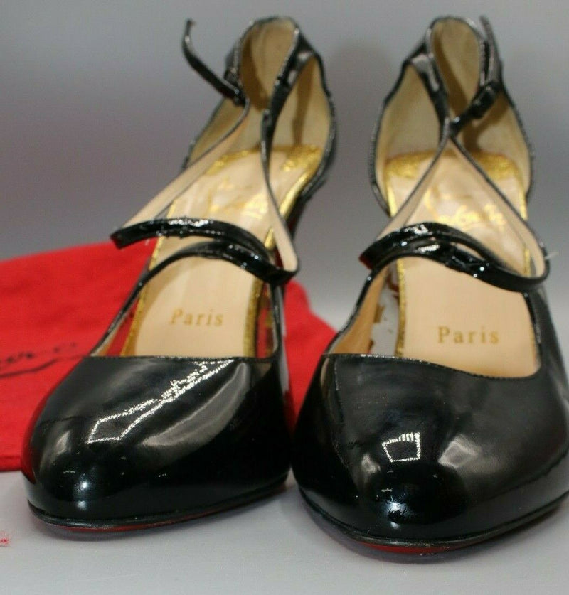 Christian Louboutin Crossettinetta 100mm Black Patent Leather Pumps Sz 37.5/7.5