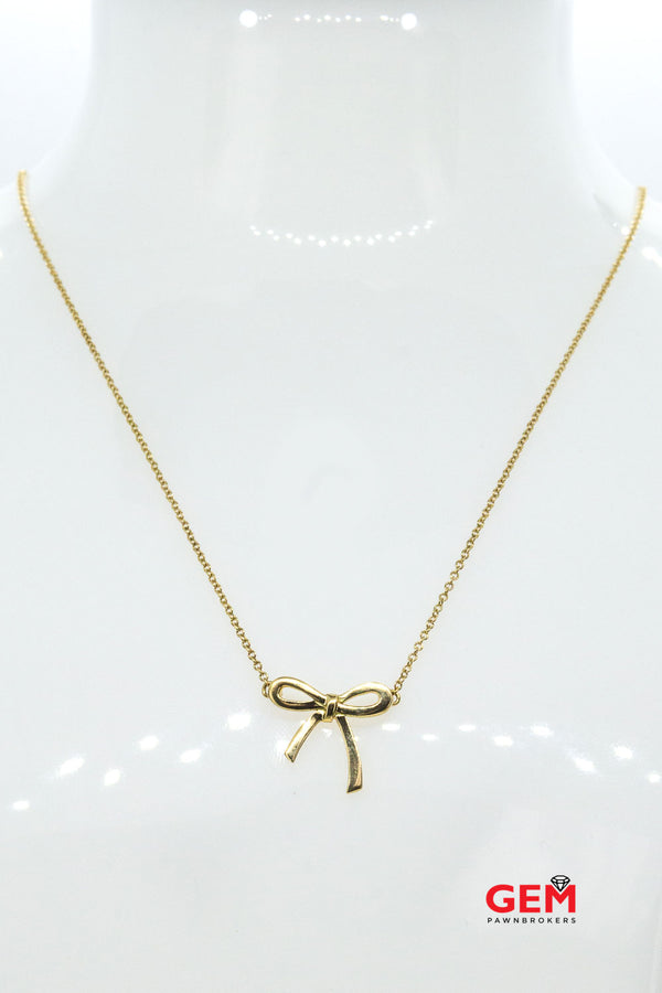 Tiffany & Co Ribbon Bow Tie 18K 750 Yellow Gold 16" Necklace