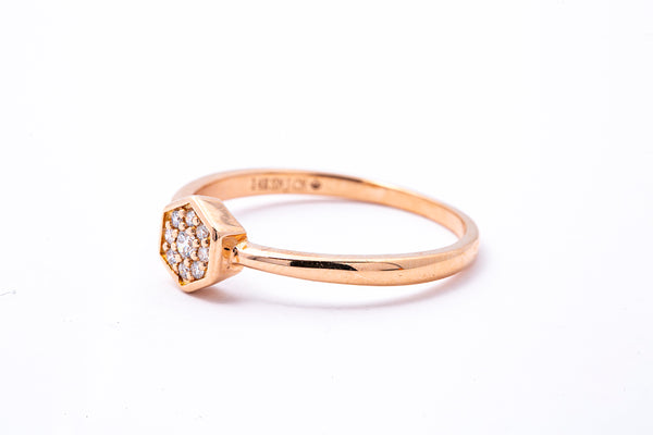 SNJ Diamond Pave Geometric Hexagon Wire Band 14K 585 Rose Gold Ring Size 7