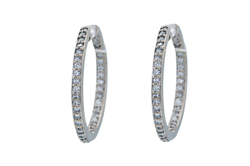 Diamond Line Inside Out Hoops 14K 585 White Gold Pair of Earrings