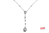 Natural Pear & Round Diamond Halo Accent Drop Charm 1.5mm Chain Link 14K 585 White Gold 19" Necklace & Pendant