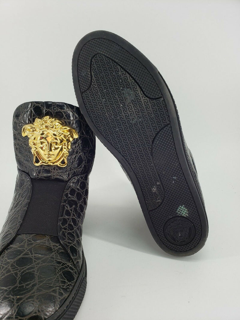 Versace Palazzo Black High Top Sneakers | Crocodile Skin | Men Size 43 EUR/10 US