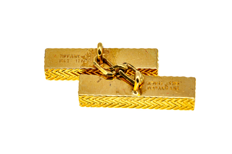 Tiffany & Co Herringbone Cuff Link 18K 750 Yellow Gold Single Cufflink