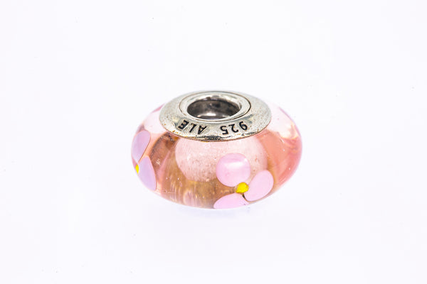 Pandora Pink Flower Murano Glass (b) Sterling Silver Bead Charm