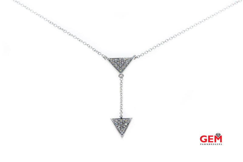 Natural Diamond Pave Arrow Head Drop 14K 585 White Gold 18.75" Necklace