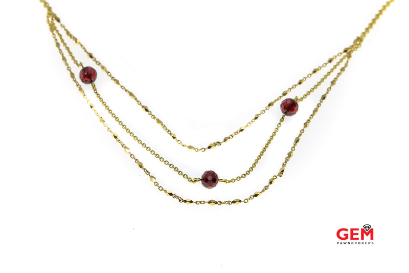 Robin Rotenier Natural Garnet Briolette Gemstone 2.4mm Chain Link 18K 750 Yellow Gold Designer 16" Necklace